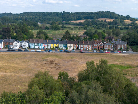 REIGATE, SURREY -UK  aerial view of colourful English houses by Reigate Heath