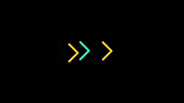 Moving forward neon arrows pointing towards the right side on a clean solid dark surface