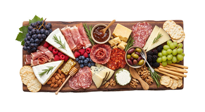 Gourmet charcuterie board with assorted cheeses, cured meats, fruits, and nuts
