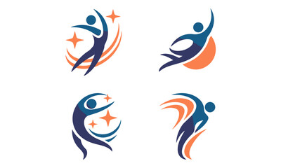 Obraz premium Four abstract human figures in dynamic poses with orange and blue colors
