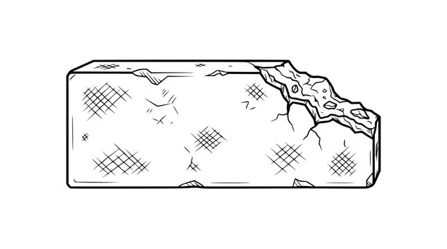 Cracked Building Block with Jagged Bite Mark, Textured Surface, Hand-Drawn Illustration