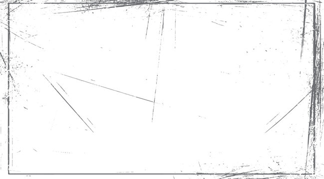 Distressed grunge border frame with scratches and speckles on white background