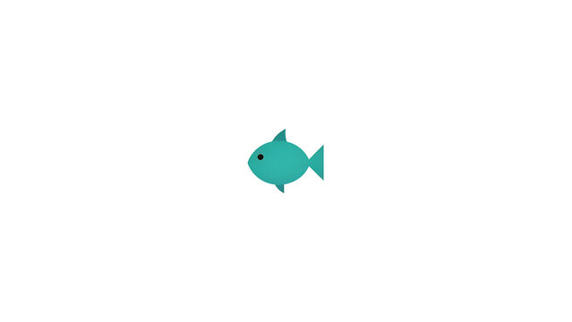Minimalist turquoise fish icon on white background, simple aquatic animal illustration, clean flat design sea creature graphic for web and apps