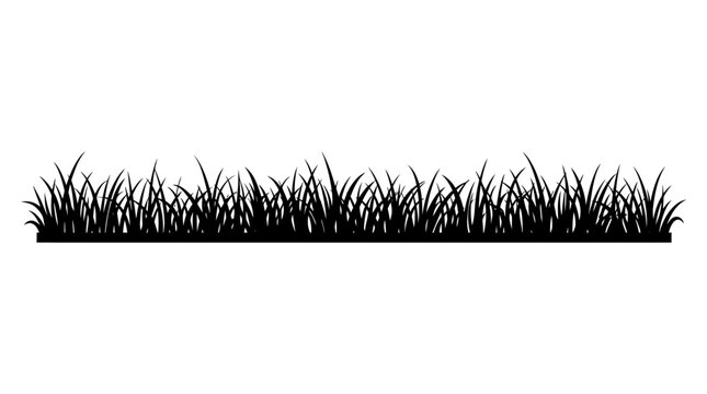 CAD tree lines Black silhouette grass Black grass silhouette border vector, horizontal lawn field edge illustration, botanical meadow plant fringe for landscape design isolated on White