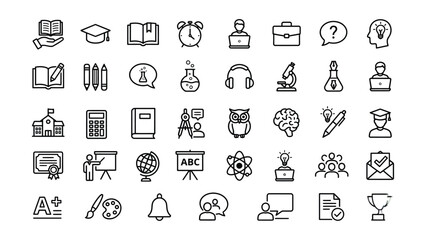 Fototapeta premium Education learning icons set with school and university symbols various teaching tools