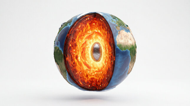 Earth Layers  Core CrossSection 3D Render White.