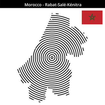 Map of Morocco region Rabat-Sal&eacute;-K&eacute;nitra in concentric medium size outlines