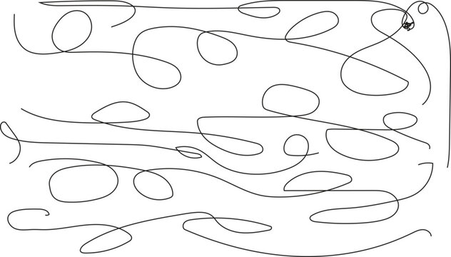 Abstract single line art representing playful loops and unpredictable curves in monochrome.