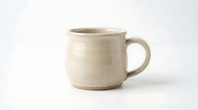 Simple ceramic mug with handle isolated on white background