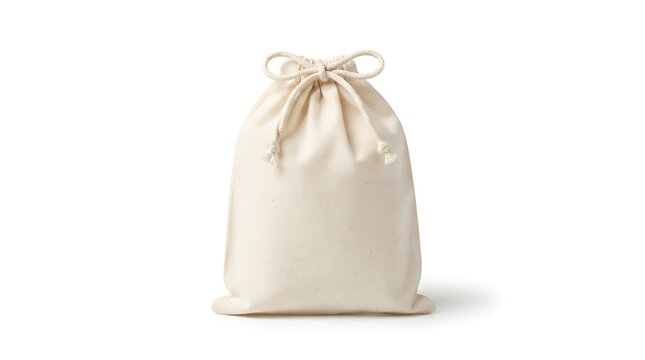 Simple cloth pouch with drawstring closure isolated on white background