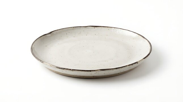 Simple ceramic plate with rustic edge isolated on white background