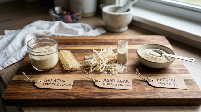 Ingredients for gelling and thickening food, including gelatin, agar agar, and pectin