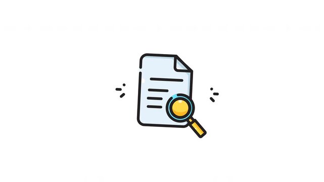 Symbol of document paper with magnifying glass symbol on yellow lens, ideal for web icons and design elements.