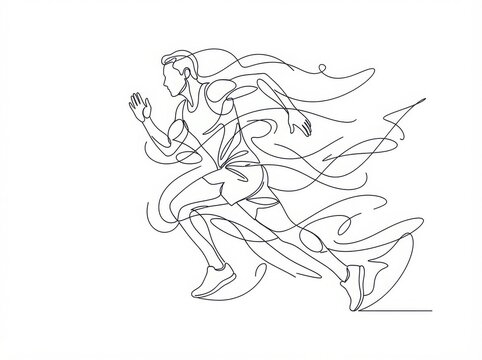 Abstract minimalist continuous single line drawing of an athlete sprinting at high speed with exercise, movement