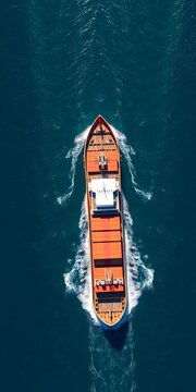 Satellite image of a cargo vessel navigating through the Panama Canal, trade, logistics