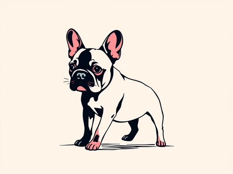 Linear French Bulldog Silhouette in Ink Illustration Style, ink, || adorable