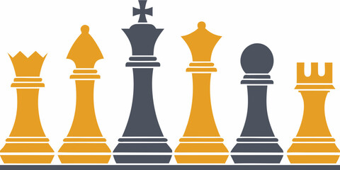 Chess Pieces Lineup A Flat Vector Illustration On White Background © Uttam