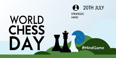 World Chess Day Graphic With Chess Pieces And Date Announcement © Uttam