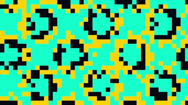 Pixelated leopard animal print pattern with vibrant turquoise and yellow colors for stylish modern fashion designs