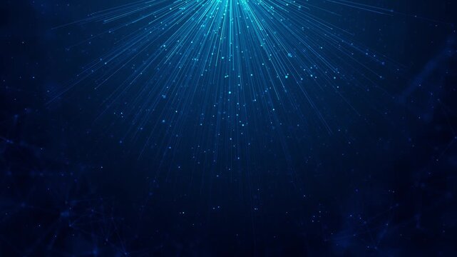 Cyan data ray network visual with fiber style beams, glowing particles, and dark blue technology depth. Perfect for internet videos, telecom promos, data movement scenes, and digital overlays.