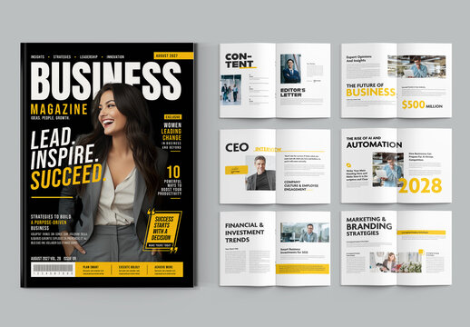 Business Magazine Template with Modern Editorial Layout Design