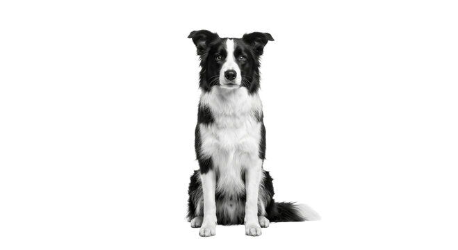 Intelligent border collie dog sitting attentively on a clean white background