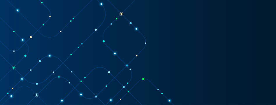 Abstract Blue Technology Background with Minimal Digital Connection Paths, Glowing Data Flow and Copy Space