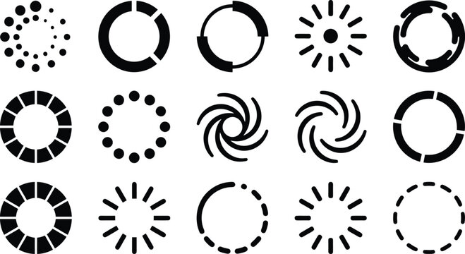 Minimalist Circular Loading Progress Bar Icons Vector for Web Interface Design, Mobile App Development & Digital UI Dashboards (EPS)