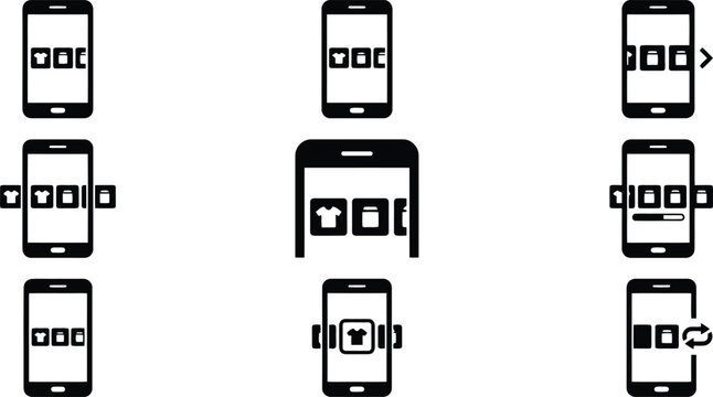 Mobile Smartphone Shopping App Interface Icons Set Vector for E-commerce Design, User Experience Wireframes & Digital Marketing Layouts (EPS)