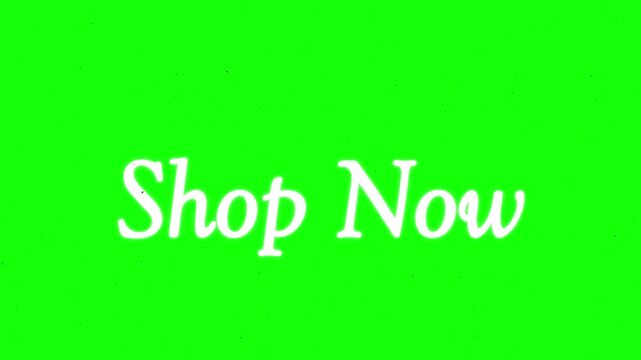 Shop Now text is written in an elegant white script font centered on a solid green screen background, providing a clear call to action for e-commerce websites and digital advertising campaigns.