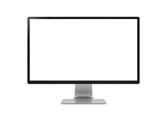 Fototapeta premium Modern professional computer monitor with a blank white screen isolated on a transparent background with a subtle shadow. Digital technology mockup concept