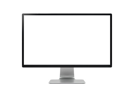 Modern professional computer monitor with a blank white screen isolated on a transparent background with a subtle shadow. Digital technology mockup concept