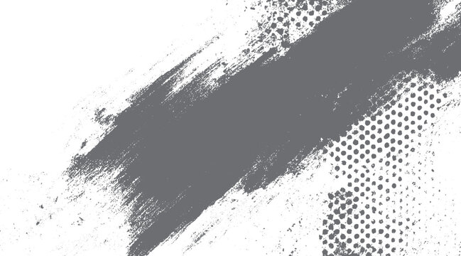 Grey distressed brush stroke with halftone dot pattern on white background abstract texture grunge