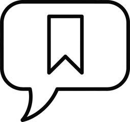 Fototapeta premium Black Monoline Outline Icon of a Message Bubble With a Bookmark Symbol for Saved Notification on White Background