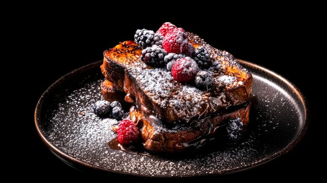 Fresh French toast with powdered sugar, plated for an elegant breakfast