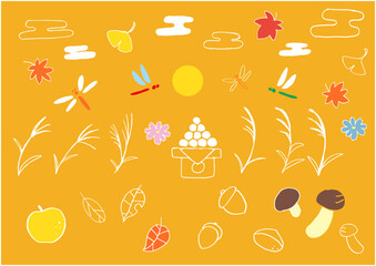 ゆるい手描きの秋の行事と味覚　Loose Hand-Drawn Autumn Events and Seasonal Foods © エフエヌプランニング