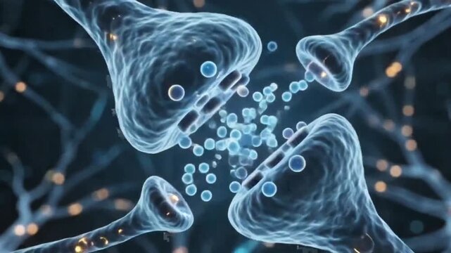 Detailed microscopic view of active synapses transmitting neural signals within the human brain network.
