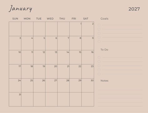 Monthly Planner with Goals Notes and To Do List 2027