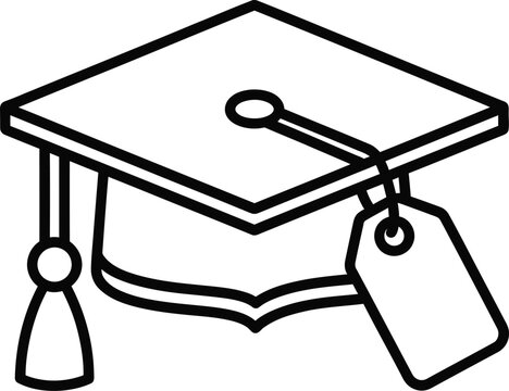 Graduation Cap With Price Tag Hanging From Mortarboard Corner Monoline Icon Outline Isolated on White Background