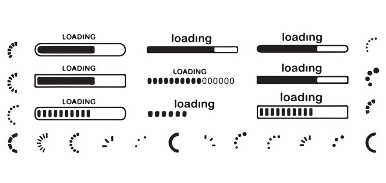 Loading Progress Bar, Buffer Indicator and Processing Icons Vector Set vector illustrator eps10