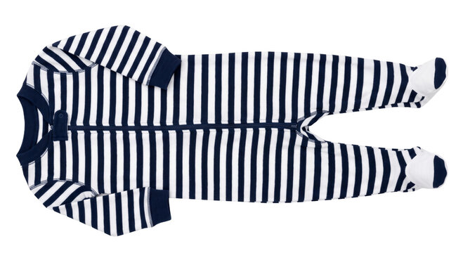 Cozy navy and white striped baby footed pajamas with zipper closure
