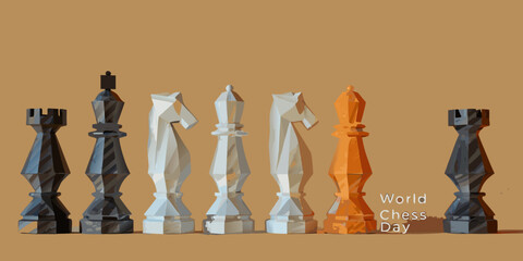 Geometric Chess Pieces Lineup A Polygonal Style Illustration © Amrita