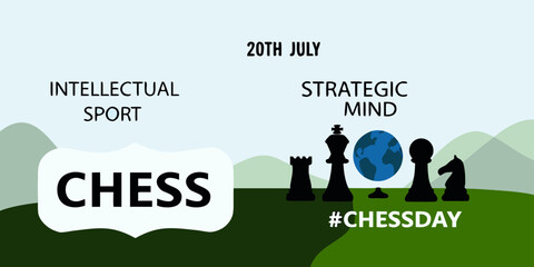 Chess pieces and text graphic in a vector illustration style © Amrita