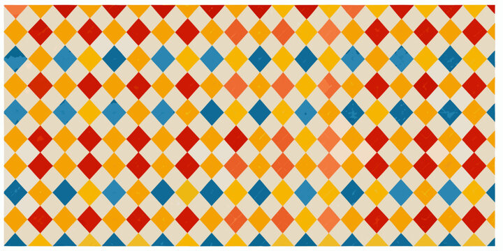 Diamond pattern with red blue and yellow hues repeating geometric design