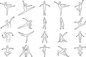 Ballet Dancer Line Art Pose Collection with Graceful Ballet Movements and Dance Character Set © Millat