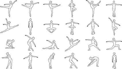 Ballet Dancer Line Art Character Set with Classical Dance Poses and Elegant Ballet Movements © Millat