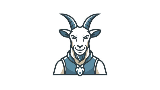 Cartoon goat wearing blue vest.