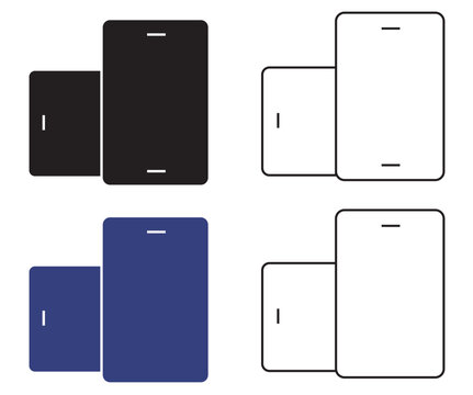 Minimalist smartphone and tablet vector icons, mobile device screen mockups in flat and outline styles, digital hardware interface symbols for UI design