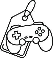 Monoline Price Tag Icon Shaped Like Motion Game Controller With Rounded Hand Grips and Small String Hole © Abdul