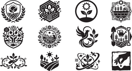 Sustainable Agriculture and Smart Farming Silhouette Icons © MD